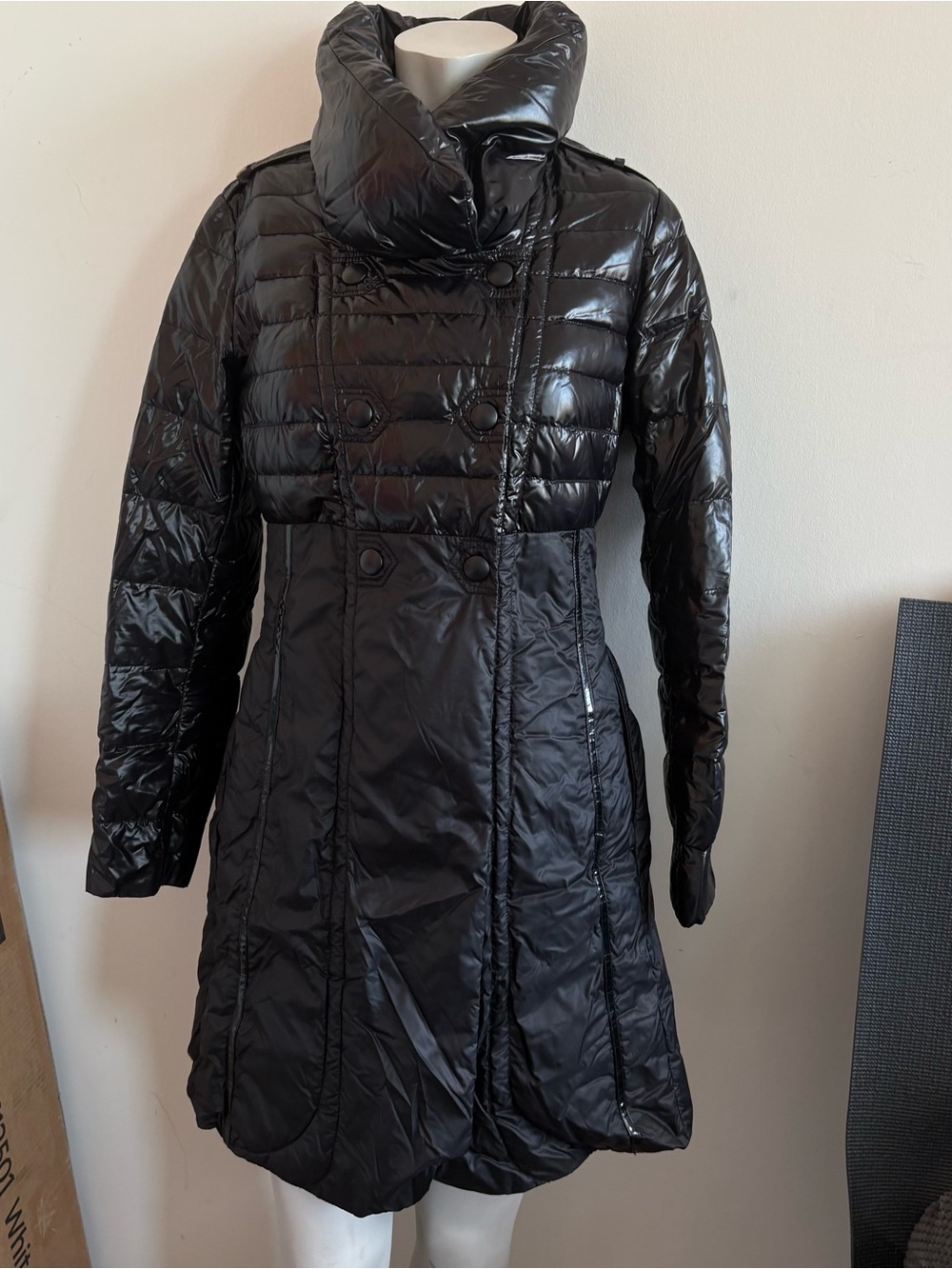 Black Quilted Puffer Coat with High Collar